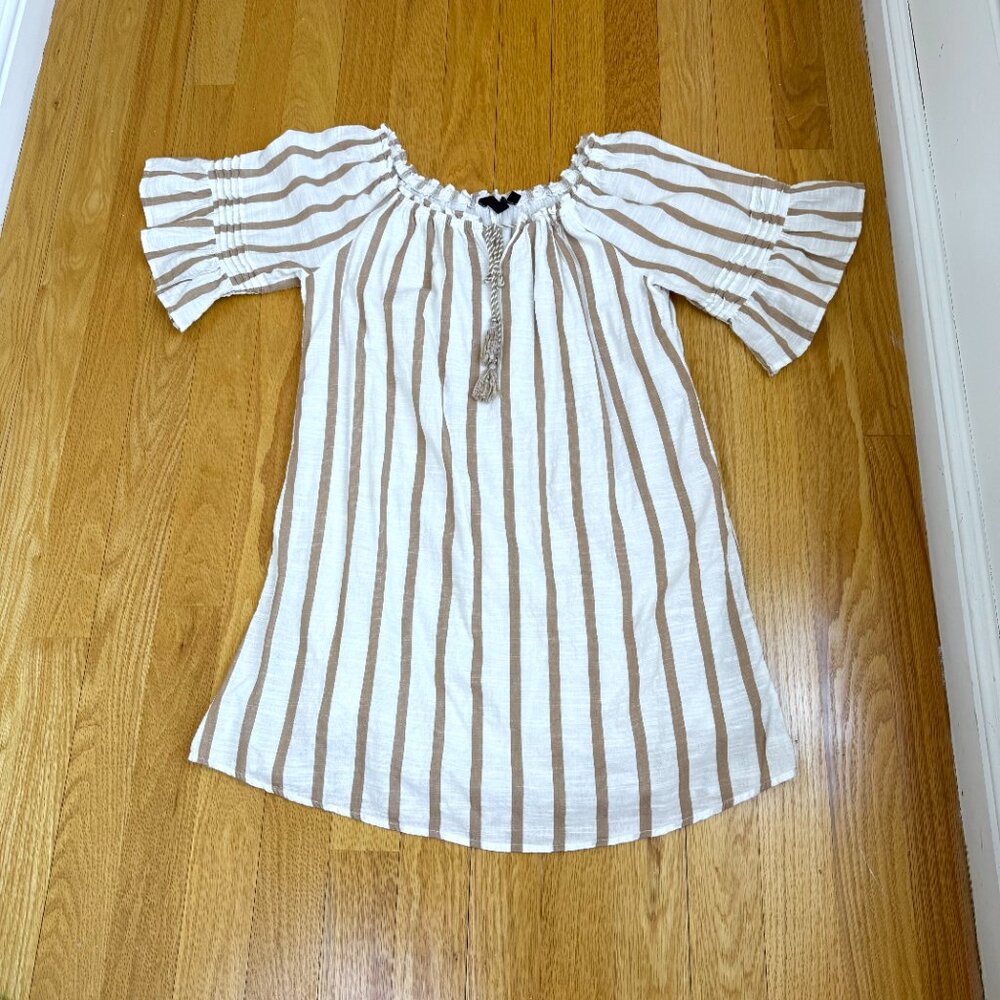 Mlle Gabrielle Cream and Tan Striped Beach Kaftan Dress - Picture 5 of 8